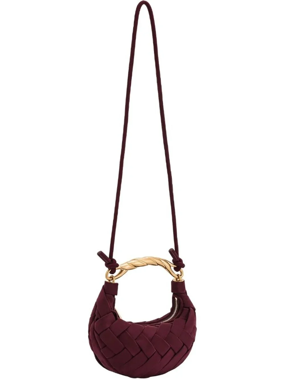 👜Women's Claret Orla Woven Top Zipper Handle Bag Gold Twist Handle Purse